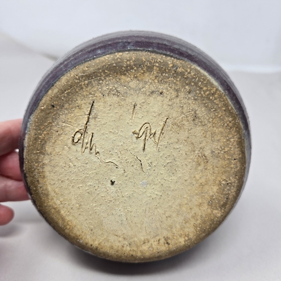 Studio Art Handmade Small Medium Vase Purple Gray Tan Feather Leather Tie - Picture 7 of 12